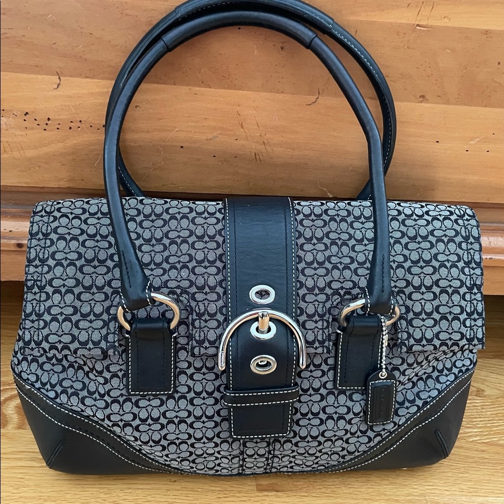 Vintage Coach Signature Monogram Black Womans Shoulder Bag